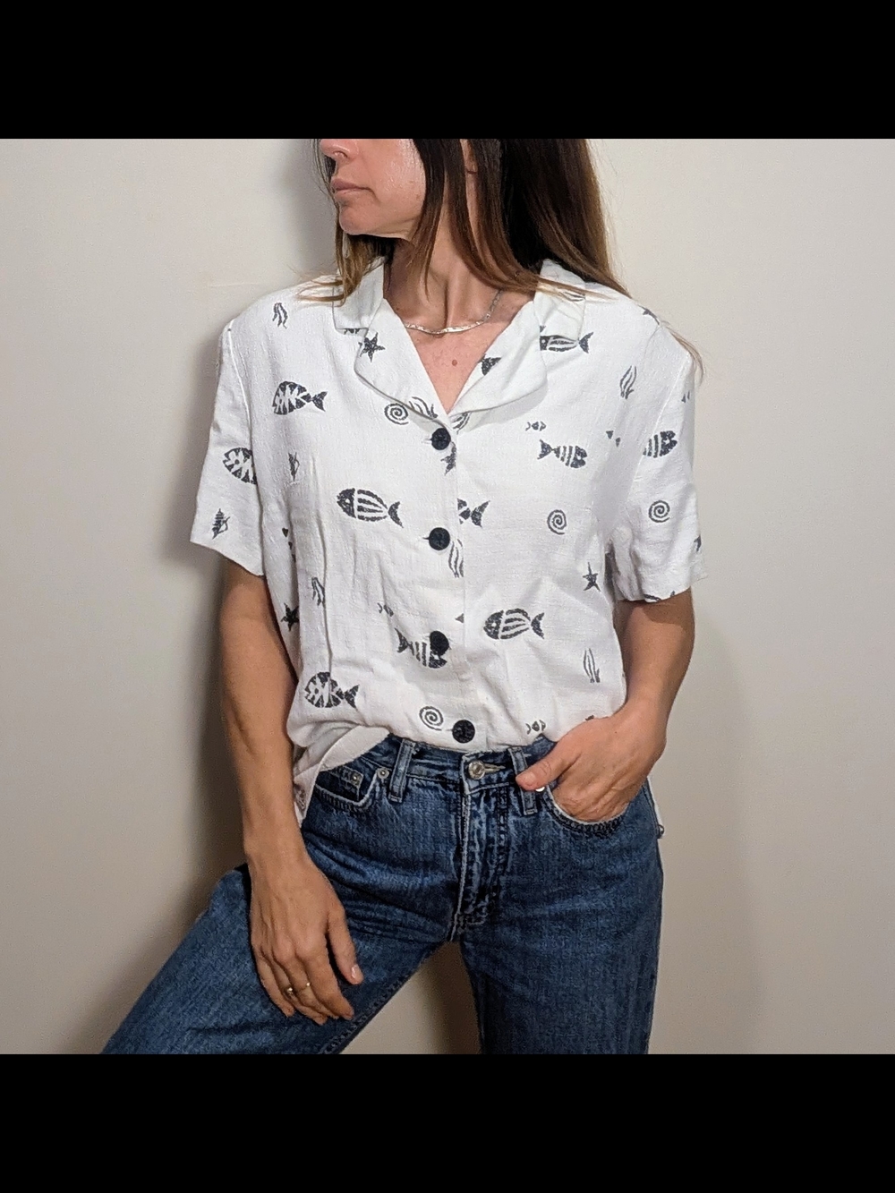 🐟 Vintage Intriguing Threads Fish Print Button Up Shirt
